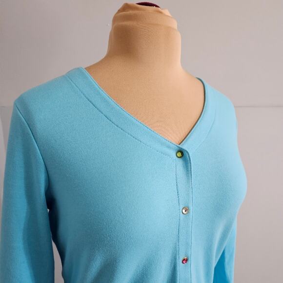 NEW Quacker Factory Top Womens XS Blue Beaded Button Front 3/4 Sleeve Grannycore - Picture 7 of 15